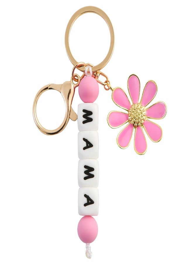 Fancheer Silicone Beaded MAMA Keychain for Mom Women Flower Pendant Key Chain Baby Shower Mother Gift Pink - Image 1
